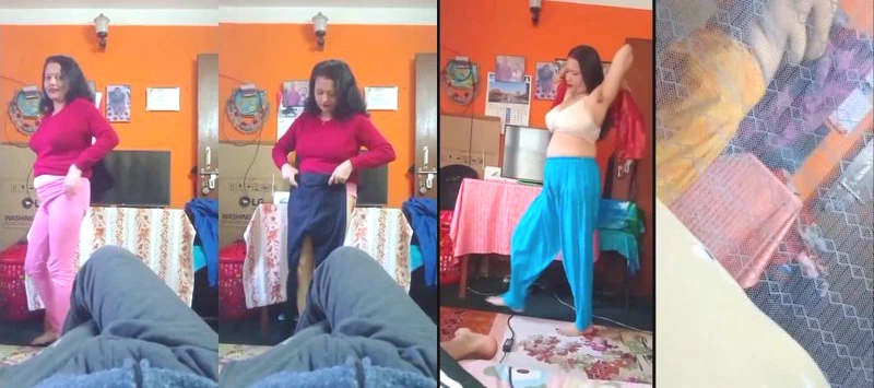 Desi Milf Mom Changing Dress in Front of her Son