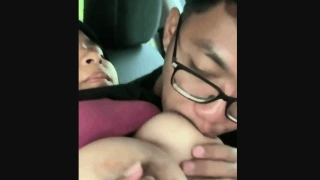 College Couple Sex in Car Boobs Sucking & Blowjob